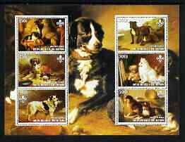 Benin 2003 Paintings of Dogs perf sheetlet containing 6 values each with Scouts Logo unmounted mint