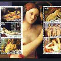 Benin 2003 Famous Paintings of Nudes perf sheetlet containing 6 values unmounted mint (shows works by Rubens, Titian, Rembrandt, Raphael, Renoir & Tintoretto)