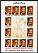 Angola 2001 Centenary of Walt Disney imperf sheetlet containing 12 values plus 4 labels unmounted mint, corner wrinkled