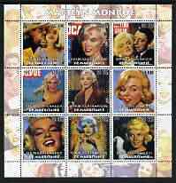 Mauritania 2003 Marilyn Monroe perf sheetlet containing 9 values unmounted mint