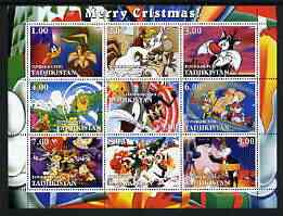 Tadjikistan 2002 Looney Tunes Merry Christmas perf sheetlet containing 9 values unmounted mint