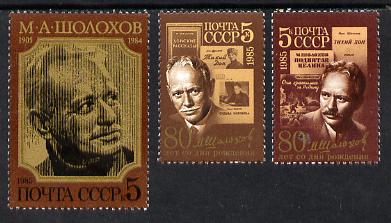 Russia 1985 Mikhail Aleksandrovich (Writer) set of 3 unmounted mint, SG 5558-60