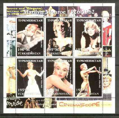 Turkmenistan 1999 Marilyn Monroe perf sheetlet containing set of 6 values unmounted mint