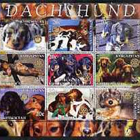 Kyrgyzstan 2004 Dogs - Dachshunds perf sheetlet containing 9 values each with Rotary Logo, unmounted mint