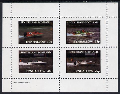 Eynhallow 1982 Speed Boats (advertising Shell Oil, Marlboro Cigarettes, etc) perf set of 4 values (10p to 75p) unmounted mint