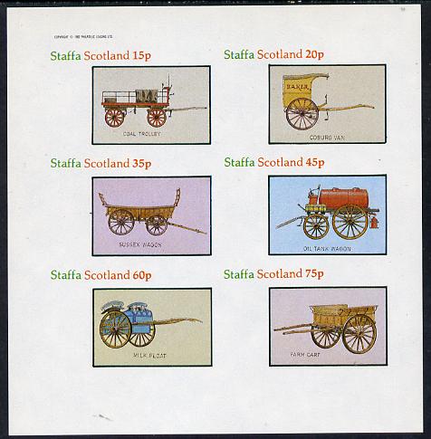 Staffa 1982 Horse Drawn Wagons (Coal Trolley, Oil Tank, Milk Float, etc) imperf set of 6 values (15p to 75p) unmounted mint