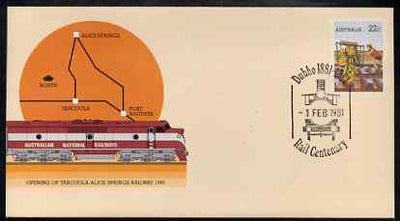 Australia 1980 Tarcoola-Alice Springs Railway 22c postal stationery envelope with special illustrated Dubbo Rail Centenary cancellation