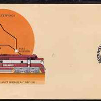 Australia 1980 Tarcoola-Alice Springs Railway 22c postal stationery envelope with special illustrated Sandy Hollow-Ulan Railway Opening cancellation
