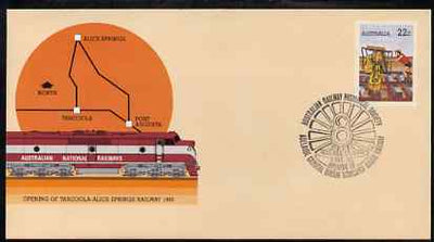 Australia 1980 Tarcoola-Alice Springs Railway 22c postal stationery envelope with special illustrated Historical Railway Society cancellation