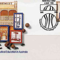 Australia 1981 Centenary of Pharmaceutical Education 22c postal stationery envelope with special illustrated 'Parkville College Centenary' cancellation