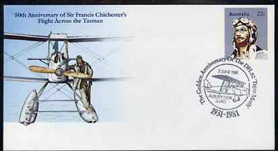 Australia 1981 50th Anniversary of Sir Francis Chichester's Flight Across the Tasman 22c postal stationery envelope with special illustrated DH Tiger Moth Anniversary cancellation