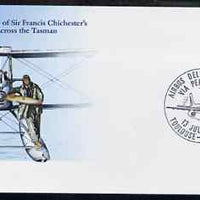 Australia 1981 50th Anniversary of Sir Francis Chichester's Flight Across the Tasman 22c postal stationery envelope with special illustrated Toulouse-Melbourne Airbus Flight cancellation