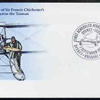 Australia 1981 50th Anniversary of Sir Francis Chichester's Flight Across the Tasman 22c postal stationery envelope with special illustrated Sydney-Brisbane Airbus Flight cancellation