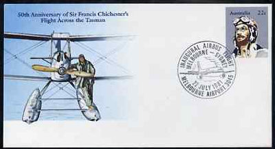 Australia 1981 50th Anniversary of Sir Francis Chichester's Flight Across the Tasman 22c postal stationery envelope with special illustrated Melbourne-Sydney Airbus Flight cancellation