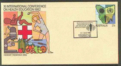 Australia 1982 International Conference on Health Education 27c postal stationery envelope with special illustrated Conference first day cancellation