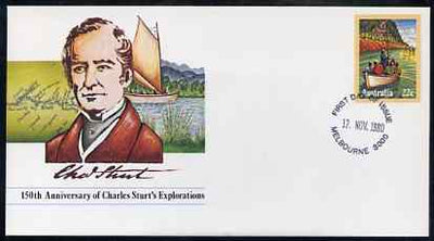 Australia 1980 Anniversary of Charles Stuart's Exploration 22c postal stationery envelope with first day cancellation