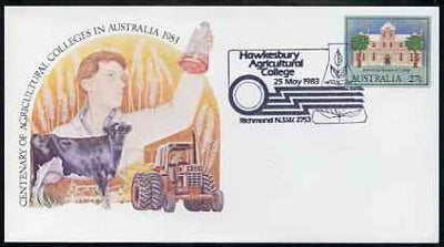 Australia 1983 Centenary of Agricultural Colleges 27c postal stationery envelope with special illustrated 'Hawkesbury' first day cancellation