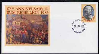 Australia 1983 175th Anniversary of the Rum Rebellion 27c postal stationery envelope with first day cancellation