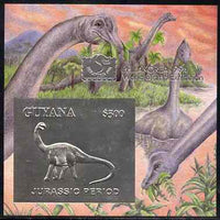 Guyana 1994 Jurassic Period #1 $300 silver foil on card m/sheet (plain edges) with Philakorea 94 logo & imprint from a limited numbered edition