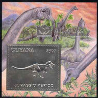 Guyana 1994 Jurassic Period #2 $300 silver foil on card m/sheet (saw-tooth edges) with Philakorea 94 logo & imprint from a limited numbered edition