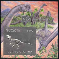 Guyana 1994 Jurassic Period #3 $300 silver foil on card m/sheet (plain edges) with Philakorea 94 logo & imprint from a limited numbered edition