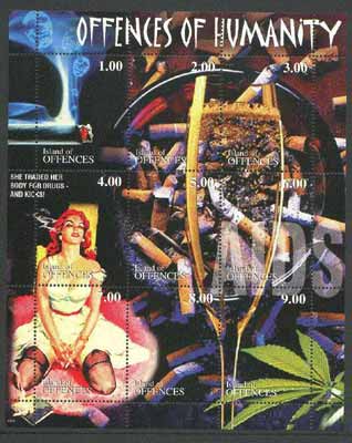 Island of Offences 2000 Offences of Humanity (Smoking, Drugs, Alcohol, Aids) perf sheetlet containing set of 9 values unmounted mint