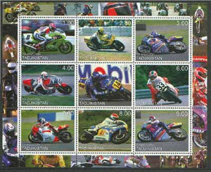 Tadjikistan 2000 Racing Motor Cycles perf sheetlet containing set of 9 values unmounted mint