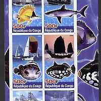 Congo 2004 Fish & Sailing Ships imperf sheetlet containing 6 values unmounted mint