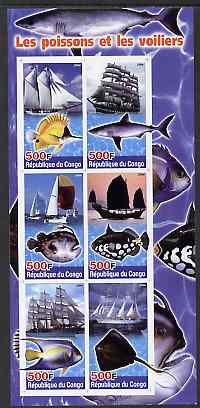 Congo 2004 Fish & Sailing Ships imperf sheetlet containing 6 values unmounted mint