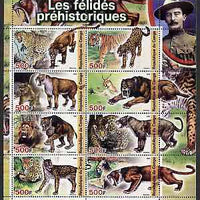 Congo 2004 Prehistoric Cats perf sheetlet containing 8 values (with Baden Powell in margin) unmounted mint
