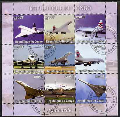 Congo 2004 Concorde perf sheetlet containing set of 9 values fine cto used