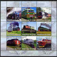 Congo 2004 Trains perf sheetlet containing set of 9 values fine cto used