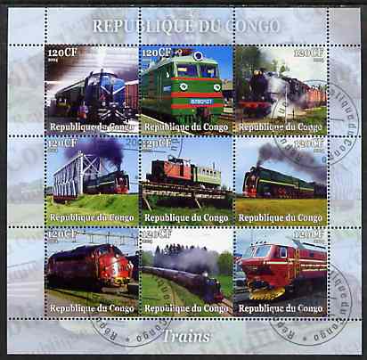Congo 2004 Trains perf sheetlet containing set of 9 values fine cto used