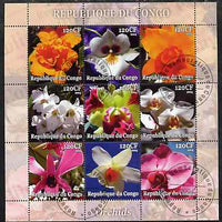 Congo 2004 Orchids perf sheetlet containing set of 9 values fine cto used
