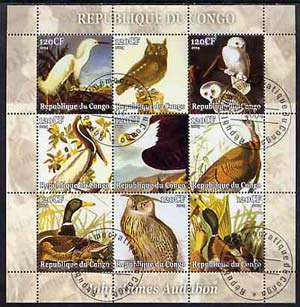 Congo 2004 John Audubon Birds perf sheetlet containing set of 9 values fine cto used