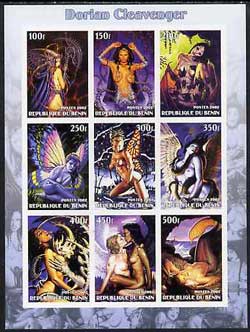 Benin 2002 Fantasy Art by Dorian Cleavenger (Pin-ups) imperf sheet containing 9 values, unmounted mint
