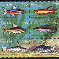 Brazil 1976 Freshwater Fish se-tenat block of 6 unmounted mint SG 1613-18