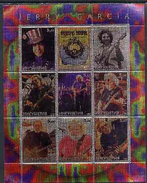 Ingushetia Republic 2000 Jerry Garcia perf sheetlet containing 9 values printed on metallic foil unmounted mint