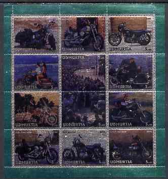 Udmurtia Republic 2000 Harley-Davidson Motorcycles perf sheetlet containing 12 values printed on metallic foil unmounted mint