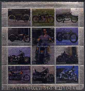 Dagestan Republic 2000 Harley-Davidson Motorcycles perf sheetlet containing 12 values printed on metallic foil unmounted mint