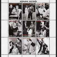 Kyrgyzstan 2000 Marlene Dietrich perf sheetlet containing set of 9 values unmounted mint