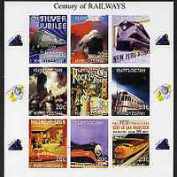 Kyrgyzstan 1999 Century of Railways imperf sheetlet containing set of 9 values unmounted mint