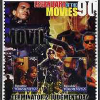 Turkmenistan 2002 Legendary Movies of the '90's - Terminator 2, large perf sheetlet containing 2 values unmounted mint