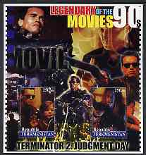 Turkmenistan 2002 Legendary Movies of the '90's - Terminator 2, large perf sheetlet containing 2 values unmounted mint