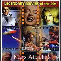 Tadjikistan 2002 Legendary Movies of the '90's - Mars Attacks, large perf sheetlet containing 1 value unmounted mint (also shows Marilyn Monroe) unmounted mint