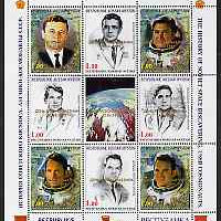 South Ossetia Republic 1999 History of USSR Space Discoveries #03 perf sheetlet containing 8 values plus label overprinted for Astronauts Day in gold, unmounted mint