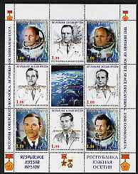 South Ossetia Republic 1999 History of USSR Space Discoveries #08 perf sheetlet containing 8 values plus label overprinted for Astronauts Day in gold, unmounted mint