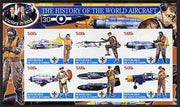 Ivory Coast 2003 History of the World Aircraft #04 imperf sheetlet containing 6 values each with Scout logo (with Blair & Bush & Victory in Iraq) unmounted mint