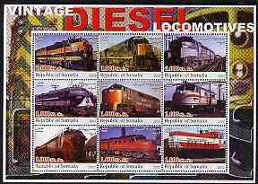 Somalia 2002 Diesel Locomotives #1 perf sheetlet containing set of 9 values unmounted mint
