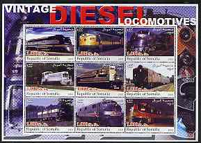 Somalia 2002 Diesel Locomotives #3 perf sheetlet containing set of 9 values unmounted mint